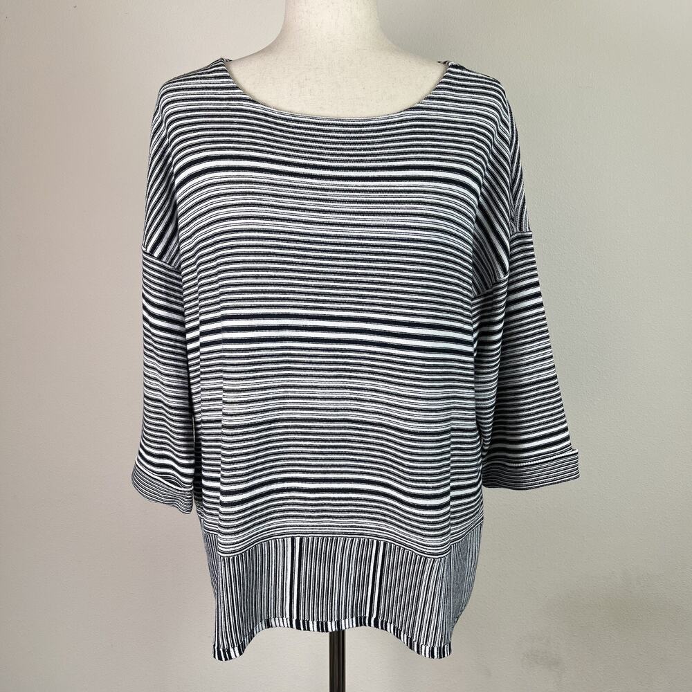 J Jill Sweater Blouse NWT Women's Large Striped Half Sleeve Black/White Knit